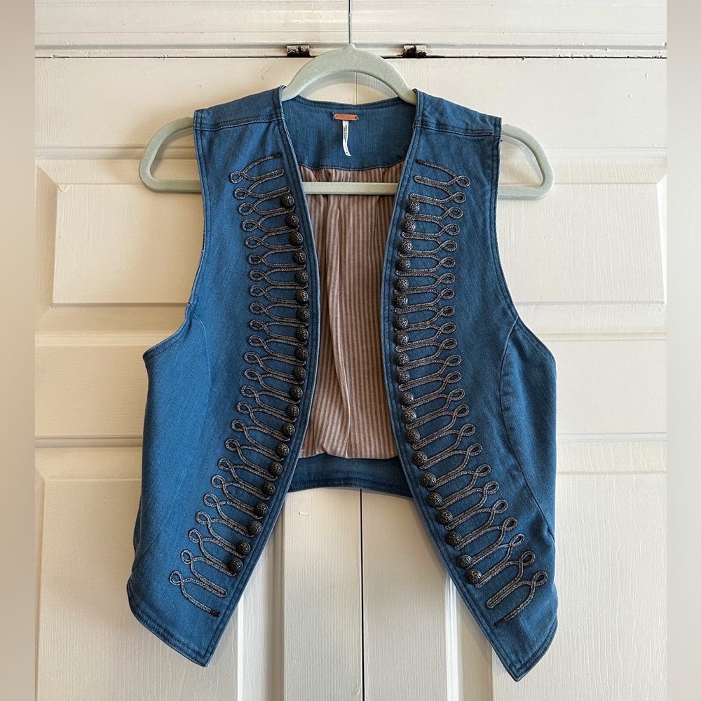 Free People Military Denim Vest - S